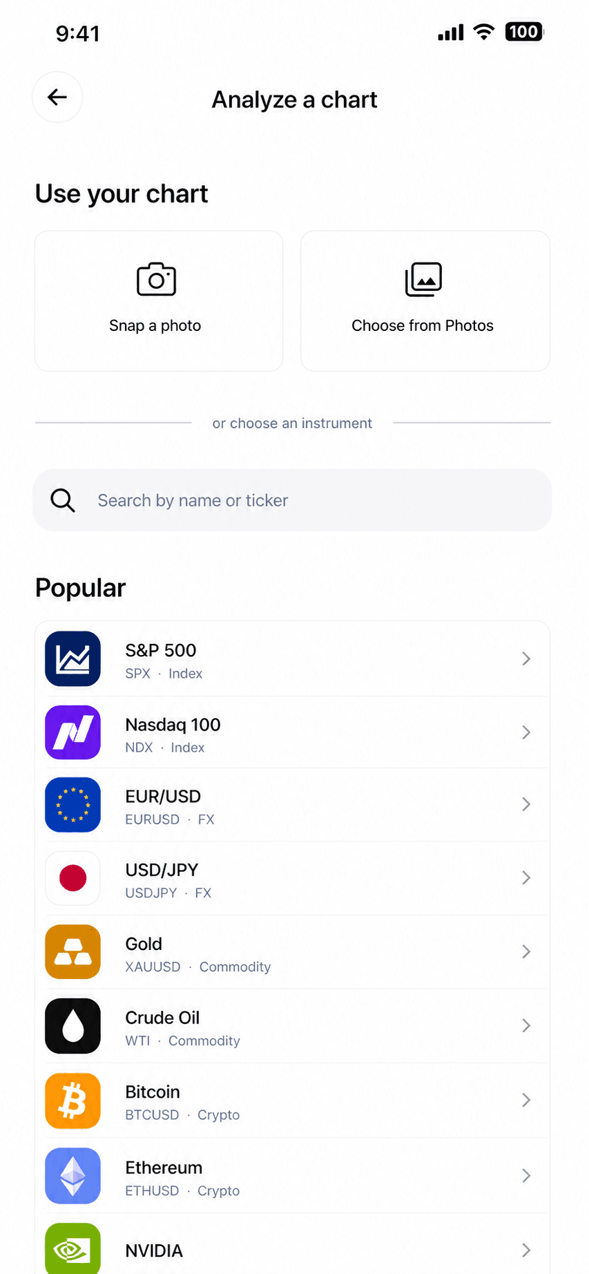 Upload a chart in ChartSnap AI